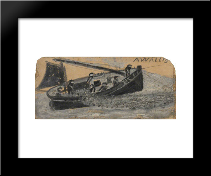 Boat With Fishermen Letting Out Nets 20x24 Black Modern Wood Framed Art Print Poster by Wallis, Alfred