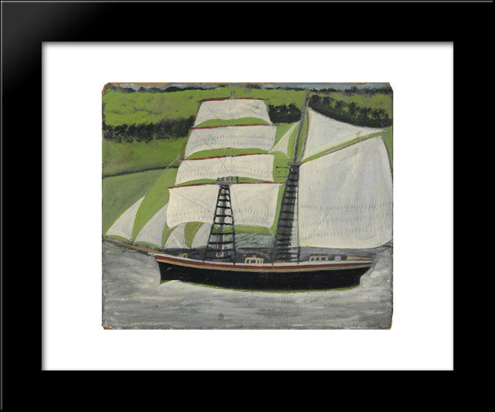 Brigantine Sailing Past Green Fields 20x24 Black Modern Wood Framed Art Print Poster by Wallis, Alfred