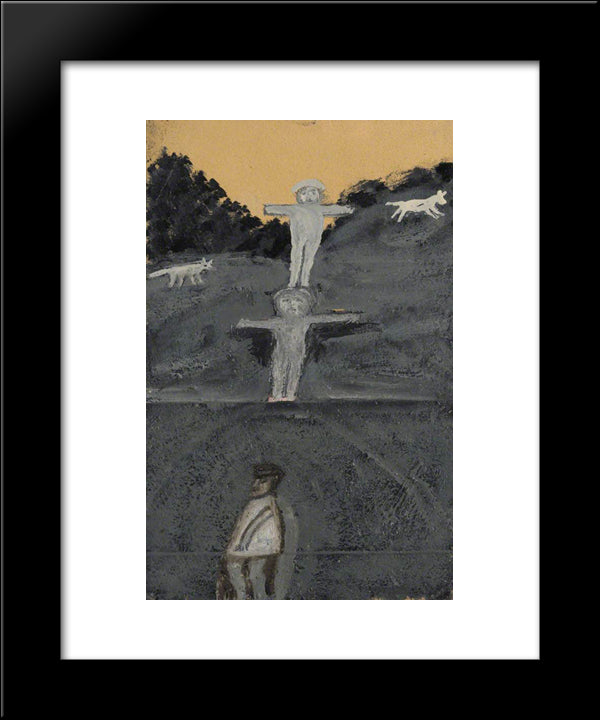 Crucifixion Or Allegory With Three Figures And Two Dogs 20x24 Black Modern Wood Framed Art Print Poster by Wallis, Alfred