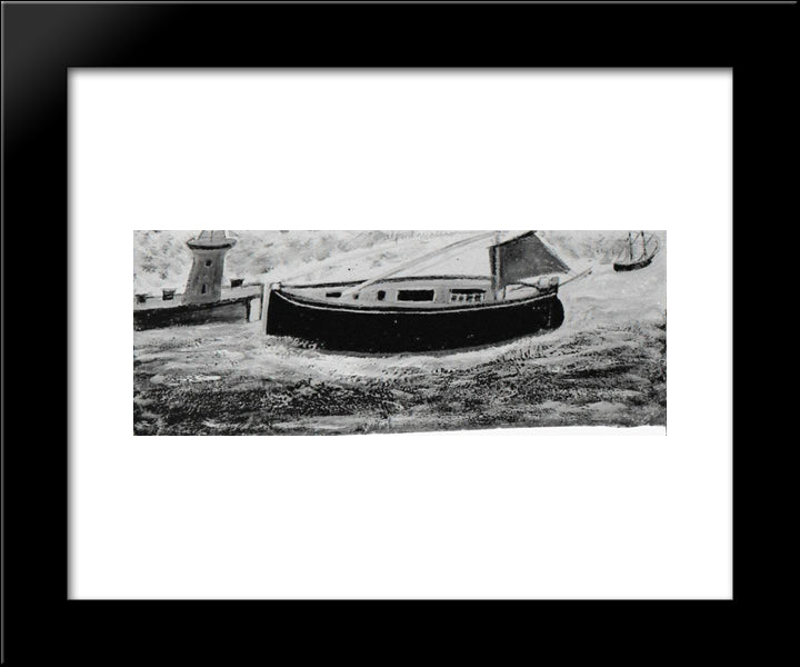 Fishing Boat In Harbour, With Red Sail Mast Steeped 20x24 Black Modern Wood Framed Art Print Poster by Wallis, Alfred