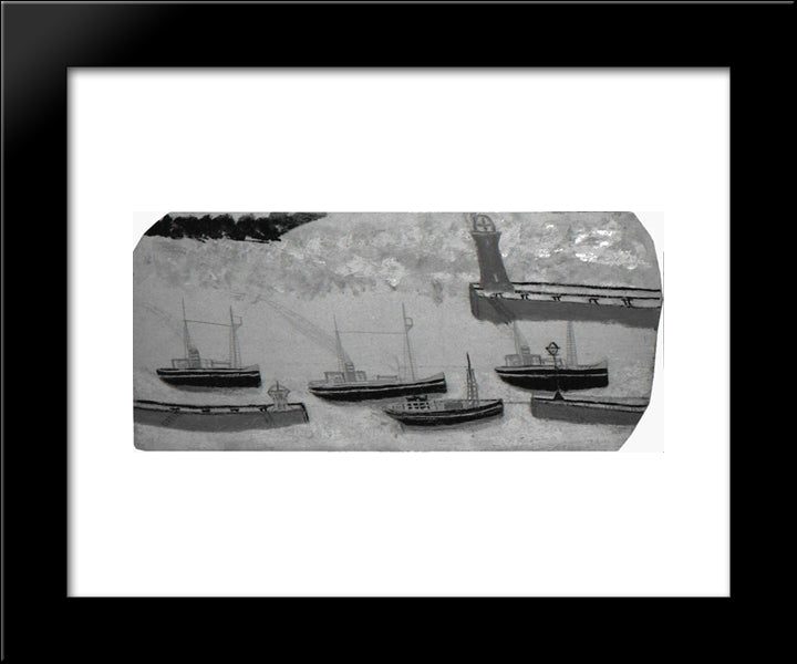 Four Steam Ships And Three Jetties 20x24 Black Modern Wood Framed Art Print Poster by Wallis, Alfred