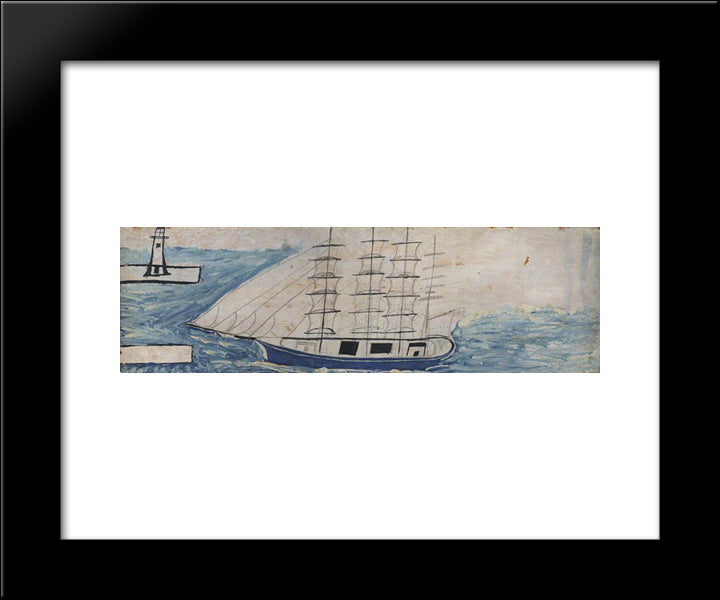 Four-Masted Sailing Ship And Lighthouse 20x24 Black Modern Wood Framed Art Print Poster by Wallis, Alfred