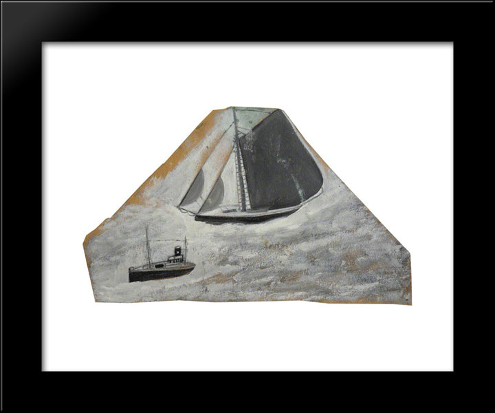 Grey Sailing Ship And Small Boat 20x24 Black Modern Wood Framed Art Print Poster by Wallis, Alfred