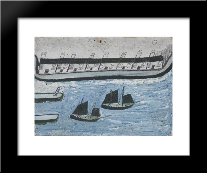 Houses At The Water'S Edge 20x24 Black Modern Wood Framed Art Print Poster by Wallis, Alfred