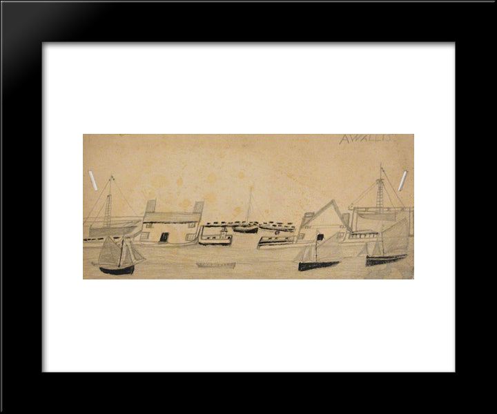 Houses Either Side Of Port Entrance And Seven Boats 20x24 Black Modern Wood Framed Art Print Poster by Wallis, Alfred