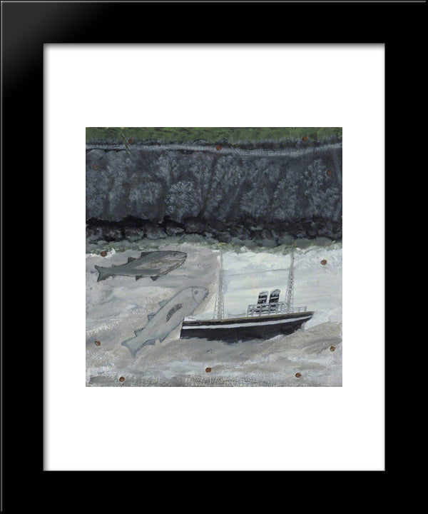 Land, Fish And Motor Vessel 20x24 Black Modern Wood Framed Art Print Poster by Wallis, Alfred
