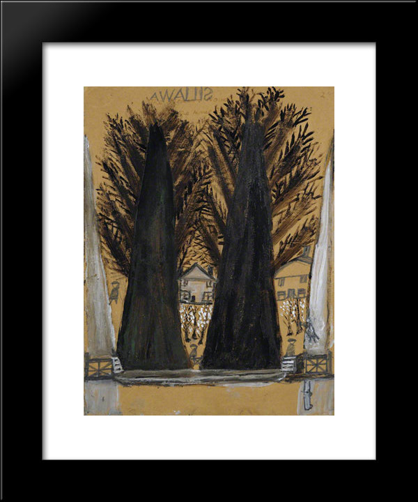 Landscape With Two Large Trees And Houses 20x24 Black Modern Wood Framed Art Print Poster by Wallis, Alfred