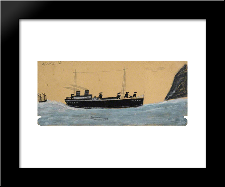 Motor Vessel With Airship And Shark 20x24 Black Modern Wood Framed Art Print Poster by Wallis, Alfred
