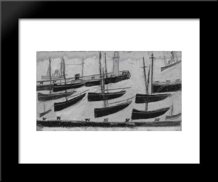 Nine Ships In Harbour 20x24 Black Modern Wood Framed Art Print Poster by Wallis, Alfred