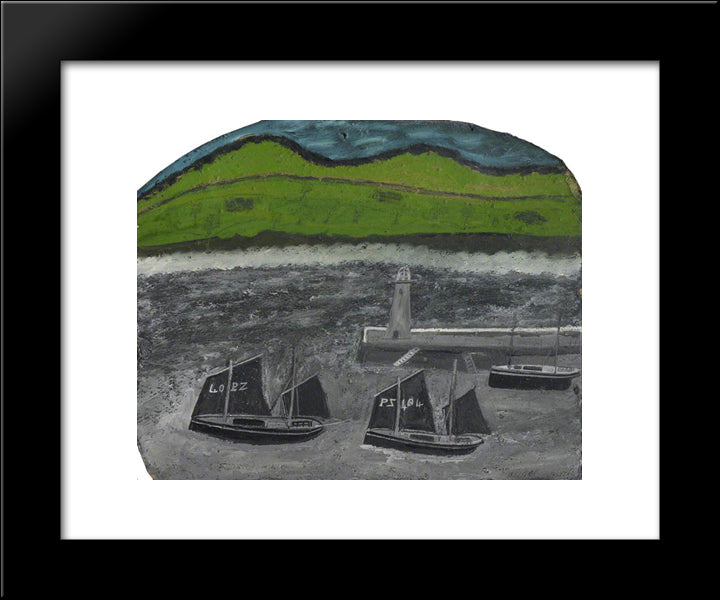 Pz Sailing Boats By A Jetty 20x24 Black Modern Wood Framed Art Print Poster by Wallis, Alfred