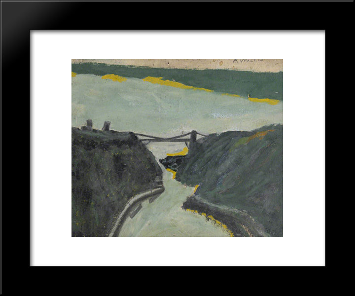 Ravine With Estuary. Bristol Channel And Suspension Bridge 20x24 Black Modern Wood Framed Art Print Poster by Wallis, Alfred