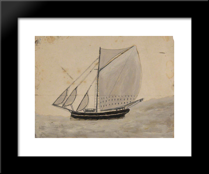 Sailing Boat With French-Grey Sails 20x24 Black Modern Wood Framed Art Print Poster by Wallis, Alfred