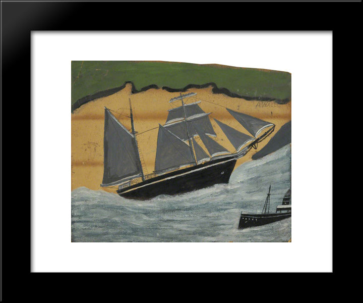 Sailing Ship Against A Sandy Beach 20x24 Black Modern Wood Framed Art Print Poster by Wallis, Alfred