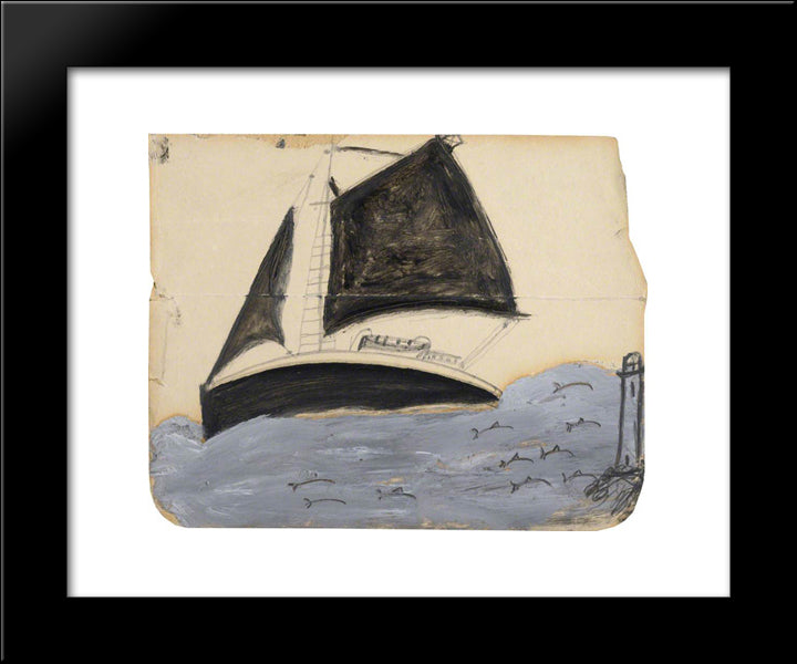 Sailing Ship And Porpoises 20x24 Black Modern Wood Framed Art Print Poster by Wallis, Alfred