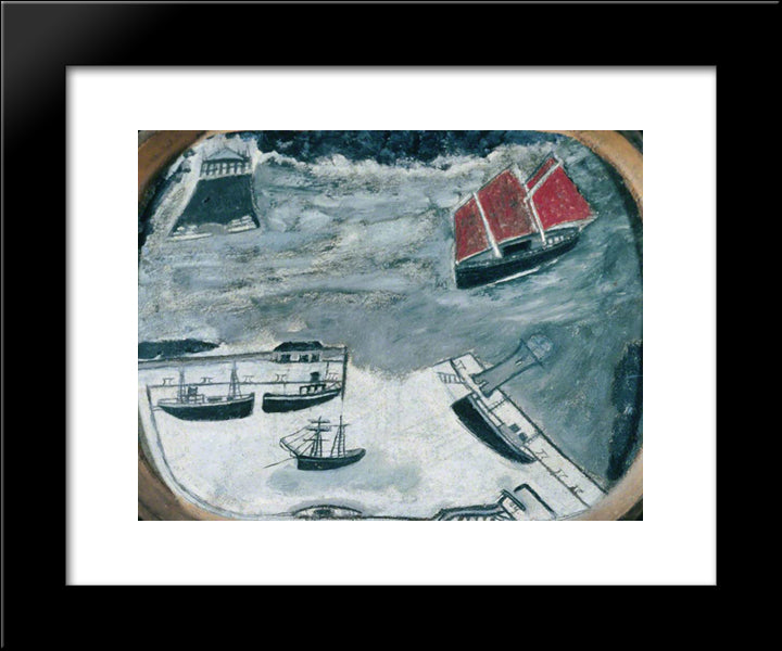 Schooner Approaching A Harbour 20x24 Black Modern Wood Framed Art Print Poster by Wallis, Alfred
