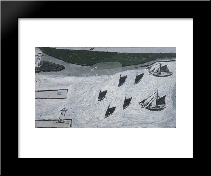 Seven Boats Entering Harbour 20x24 Black Modern Wood Framed Art Print Poster by Wallis, Alfred