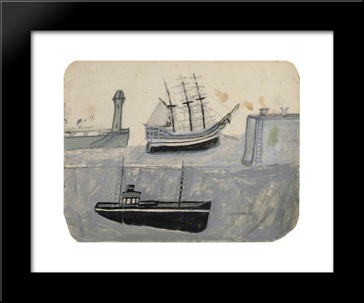 Ships In Harbour 20x24 Black Modern Wood Framed Art Print Poster by Wallis, Alfred
