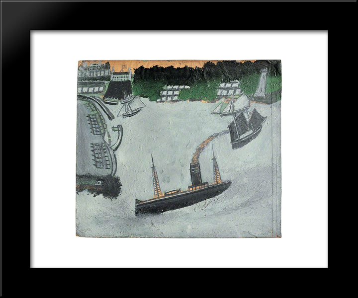 St Ives Harbour And Godrevy 20x24 Black Modern Wood Framed Art Print Poster by Wallis, Alfred