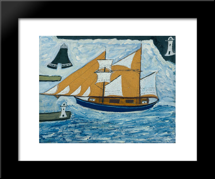 The Blue Ship 20x24 Black Modern Wood Framed Art Print Poster by Wallis, Alfred