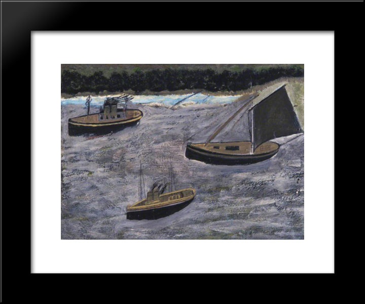 Three Boats Off The Shore 20x24 Black Modern Wood Framed Art Print Poster by Wallis, Alfred