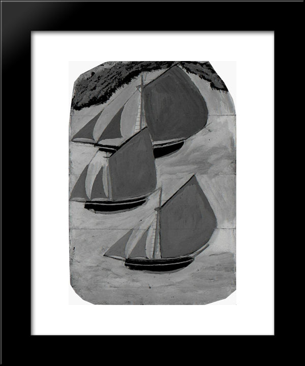 Three Grey-Sailed Ships 20x24 Black Modern Wood Framed Art Print Poster by Wallis, Alfred
