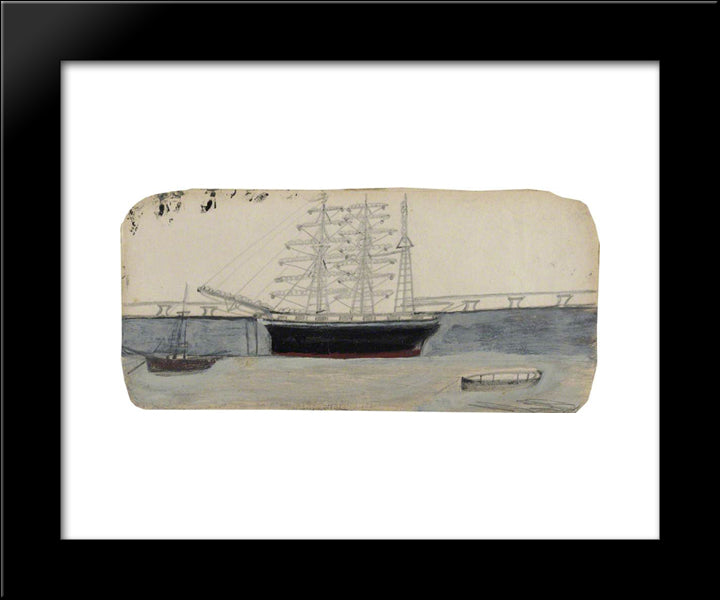 Three-Masted Ship 20x24 Black Modern Wood Framed Art Print Poster by Wallis, Alfred