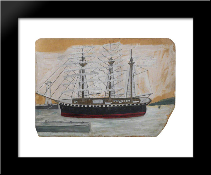 Three-Masted Ship Near Lighthouse 20x24 Black Modern Wood Framed Art Print Poster by Wallis, Alfred