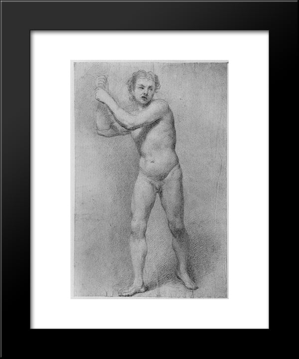 Nude Study Of A Striding Man With Stone Sling 20x24 Black Modern Wood Framed Art Print Poster by Ramsay, Allan