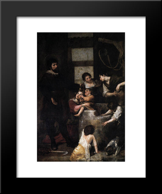 St. Isidore Saves A Child That Had Fallen In A Well 20x24 Black Modern Wood Framed Art Print Poster by Cano, Alonzo