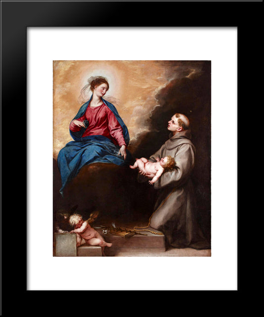 Vision Of St. Anthony Of Padua 20x24 Black Modern Wood Framed Art Print Poster by Cano, Alonzo