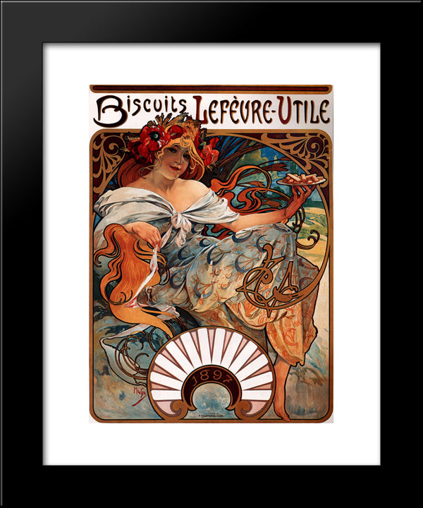 Biscuits Lefevre Utile 20x24 Black Modern Wood Framed Art Print Poster by Mucha, Alphonse