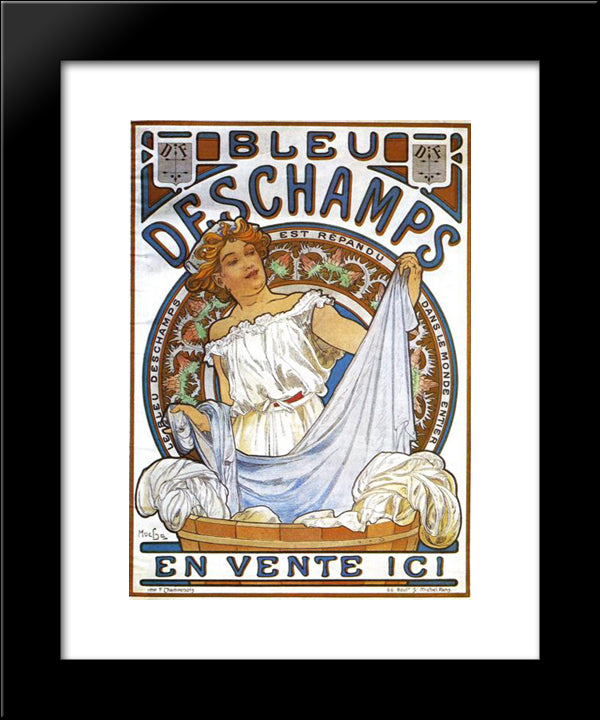Bleu Deschamps 20x24 Black Modern Wood Framed Art Print Poster by Mucha, Alphonse