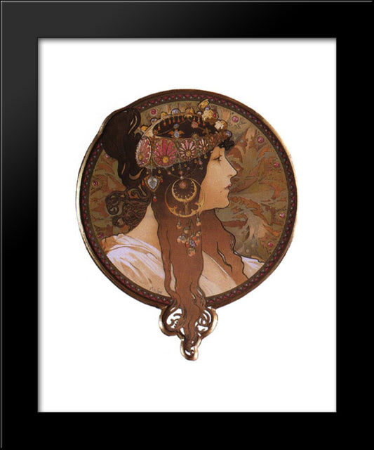 Byzantine Head. The Brunette 20x24 Black Modern Wood Framed Art Print Poster by Mucha, Alphonse