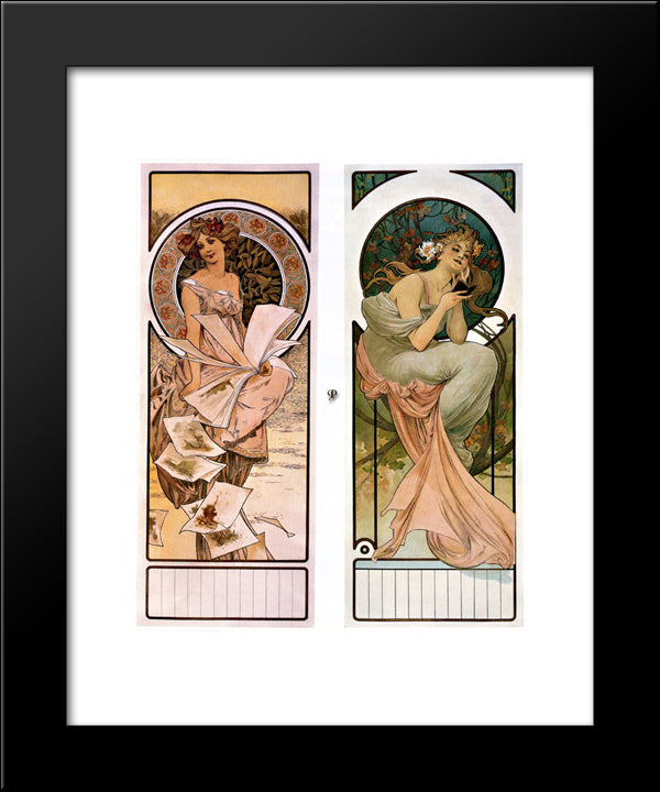 Calendar Champagne 20x24 Black Modern Wood Framed Art Print Poster by Mucha, Alphonse