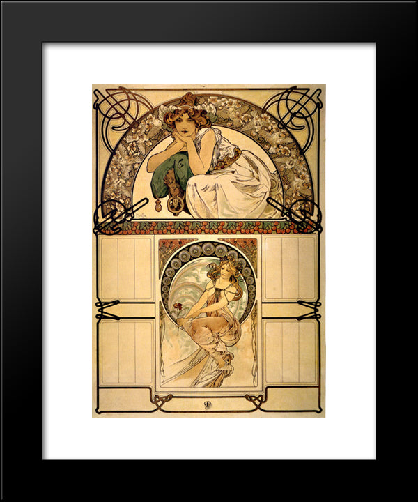 Calendar Of Cherry Blossom 20x24 Black Modern Wood Framed Art Print Poster by Mucha, Alphonse