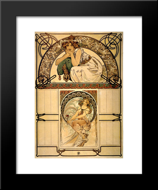 Calendar Of Cherry Blossom 20x24 Black Modern Wood Framed Art Print Poster by Mucha, Alphonse