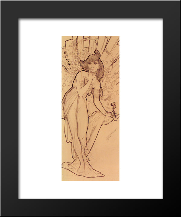 Carnation 20x24 Black Modern Wood Framed Art Print Poster by Mucha, Alphonse