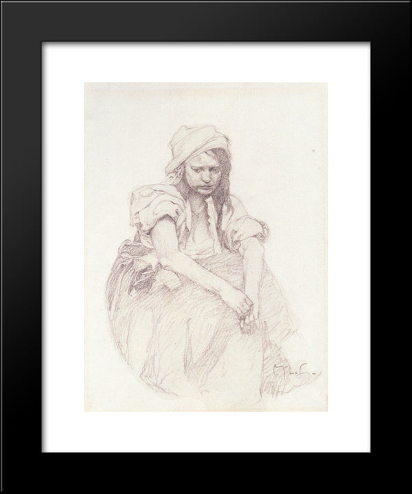 Contemplation 20x24 Black Modern Wood Framed Art Print Poster by Mucha, Alphonse