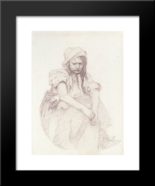 Contemplation 20x24 Black Modern Wood Framed Art Print Poster by Mucha, Alphonse