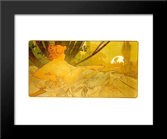 Dawn 20x24 Black Modern Wood Framed Art Print Poster by Mucha, Alphonse