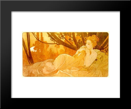 Dusk 20x24 Black Modern Wood Framed Art Print Poster by Mucha, Alphonse