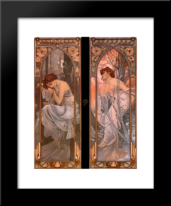 Evening Reverie (Nocturnal Slumber) 20x24 Black Modern Wood Framed Art Print Poster by Mucha, Alphonse