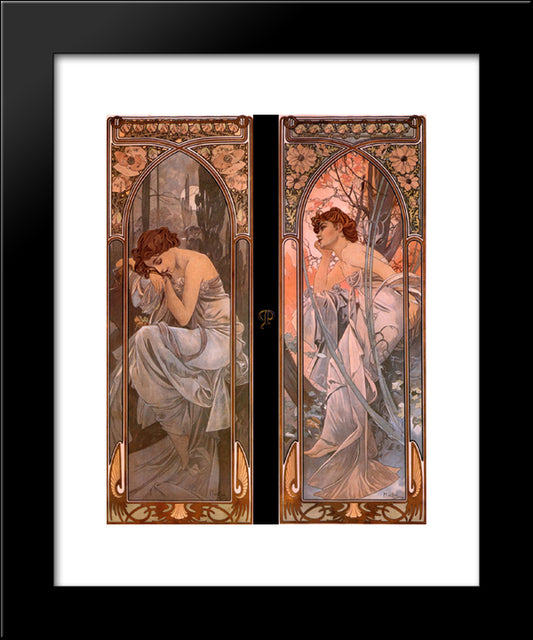 Evening Reverie (Nocturnal Slumber) 20x24 Black Modern Wood Framed Art Print Poster by Mucha, Alphonse