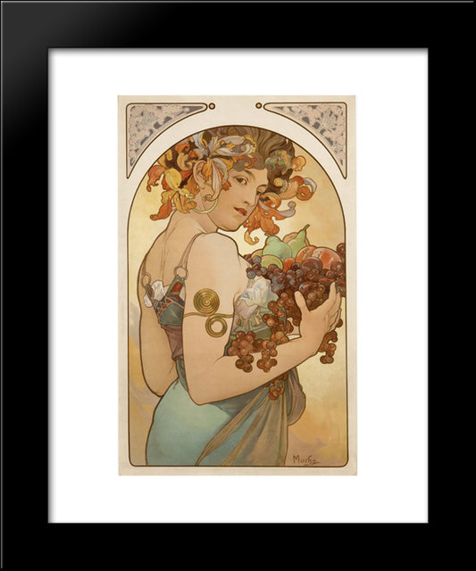 Fruit 20x24 Black Modern Wood Framed Art Print Poster by Mucha, Alphonse
