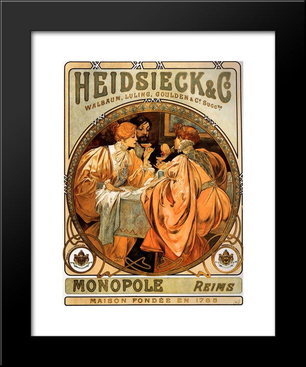 Heidsieck 20x24 Black Modern Wood Framed Art Print Poster by Mucha, Alphonse