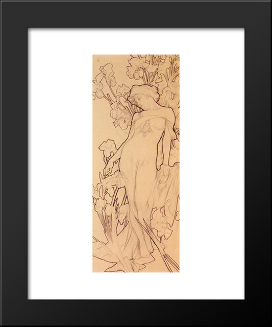 Iris 20x24 Black Modern Wood Framed Art Print Poster by Mucha, Alphonse