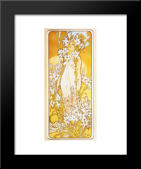 Lily 20x24 Black Modern Wood Framed Art Print Poster by Mucha, Alphonse