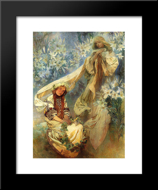 Madonna Of The Lilies 20x24 Black Modern Wood Framed Art Print Poster by Mucha, Alphonse