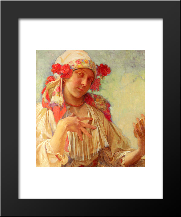 Maria Young Girl In A Moravian Costume 20x24 Black Modern Wood Framed Art Print Poster by Mucha, Alphonse