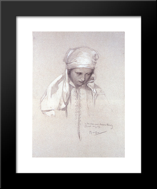 Portrait Of A Girl 20x24 Black Modern Wood Framed Art Print Poster by Mucha, Alphonse